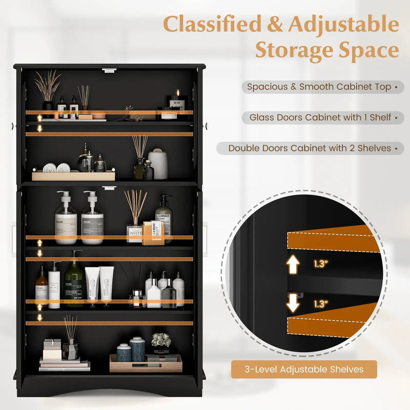 4 Doors Freeestanding Bathroom Floor Cabinet with Adjustable Shelves by DirectDeals