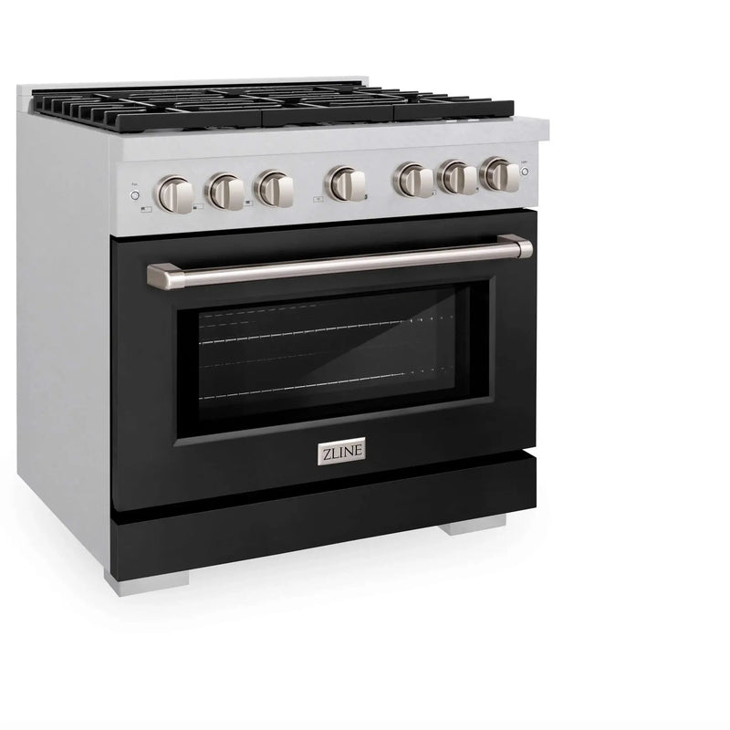 ZLINE 36"Paramount Dual Fuel Range DuraSnow® Black Matte SDRS-BLM-36 by Farmhouse Kitchen and Bath