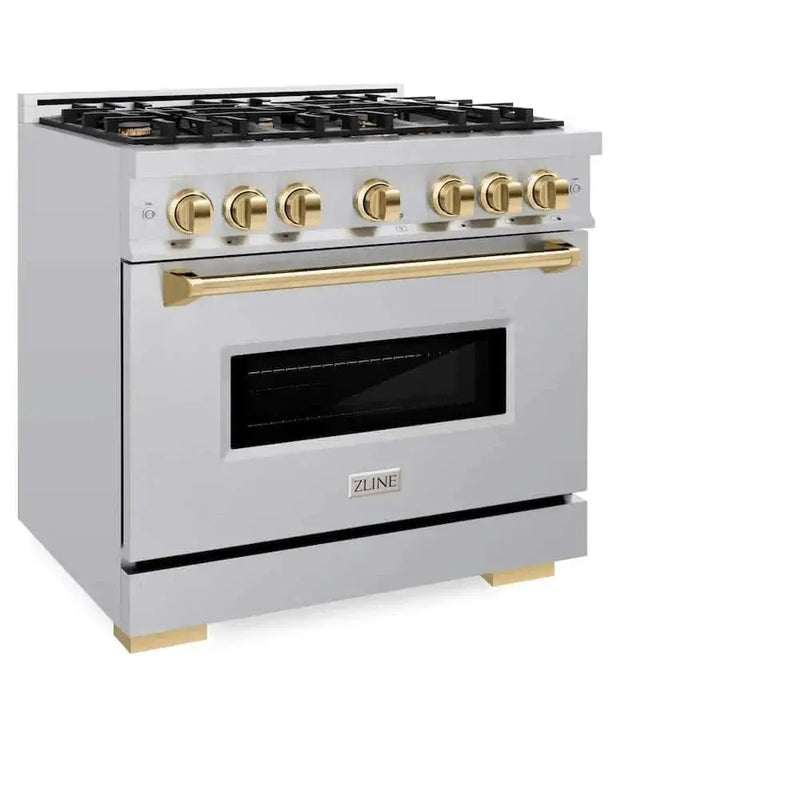ZLINE 36" Dual Fuel Range, Gas Cooktop, Electric Convection Oven Stainless Steel, Gold CDRZ-36-G by Farmhouse Kitchen and Bath