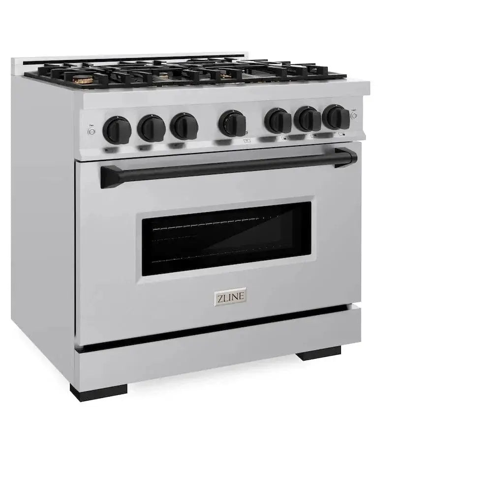 ZLINE 36" Dual Fuel Range, Gas Cooktop, Electric Convection Oven Stainless Steel, Matte Black CDRZ-36-MB by Farmhouse Kitchen and Bath