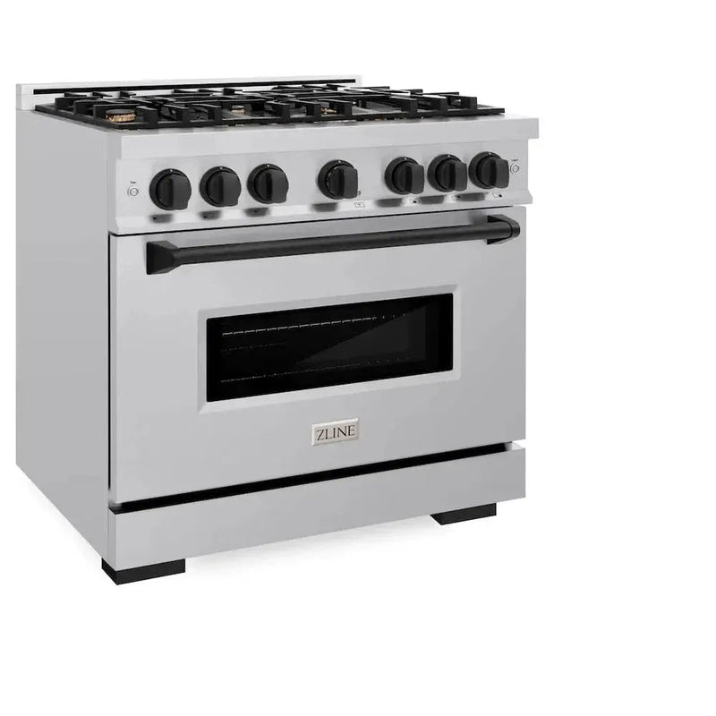 ZLINE 36" Dual Fuel Range, Gas Cooktop, Electric Convection Oven Stainless Steel, Matte Black CDRZ-36-MB by Farmhouse Kitchen and Bath