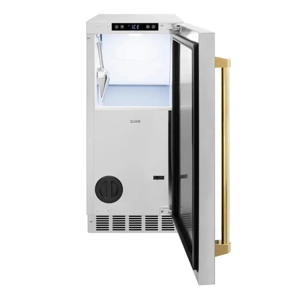 ZLINE 15" Touchstone Clear Cube Ice Maker Drain Pump Stainless Steel Polished Gold ICCDZ-ST-15-G by Farmhouse Kitchen and Bath