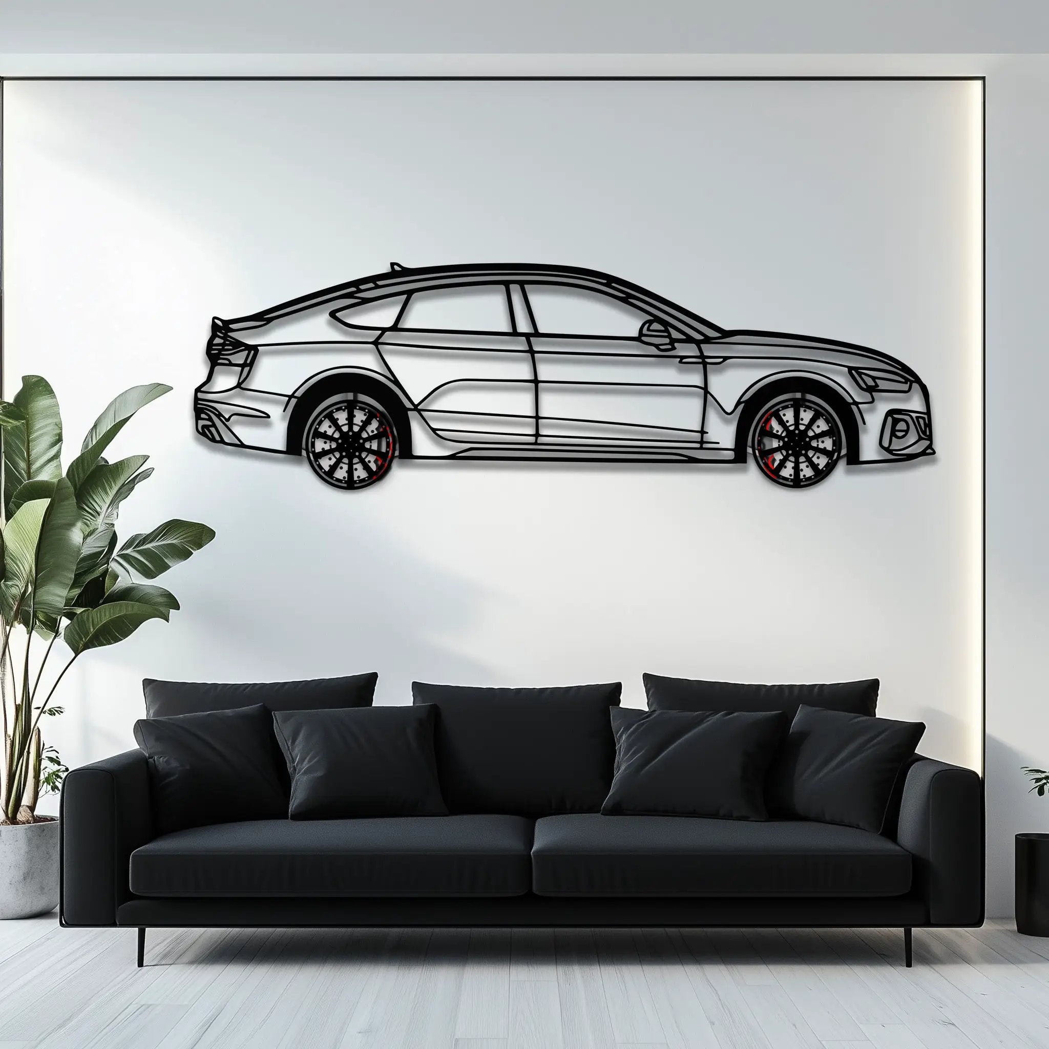 Audi RS5 Metal Car Wall Art with Rotating Wheels - Performance Sportback Silhouette Decor - Interactive Automotive Wall Art - KAFMEKA097 by Enova Art