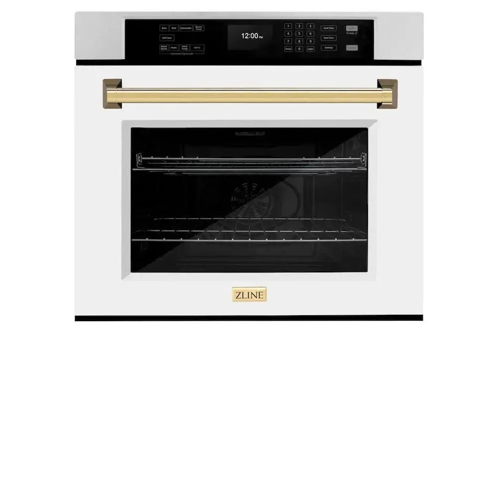 ZLINE 30" Autograph Edition Professional True Convection Single Wall Oven, Air Fry, Self Clean, White Matte, Gold WASZ-WM-30-G by Farmhouse Kitchen and Bath