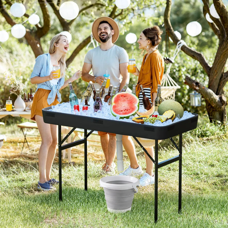 4 Feet Plastic Party Ice Folding Table with Matching Skirt by DirectDeals