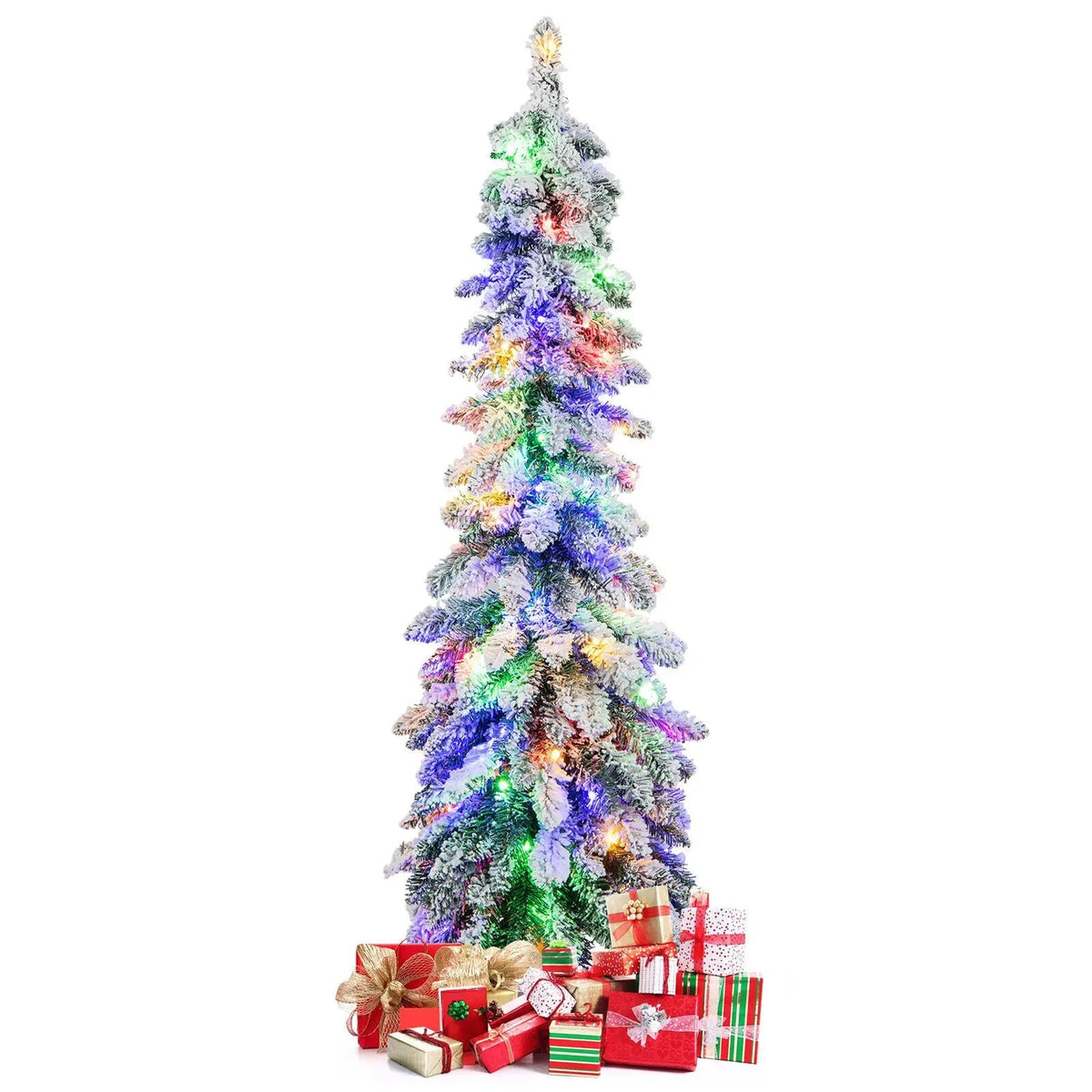 4/5/6 Feet Pre-Lit Artificial Christmas Tree Snow-Flocked Slim Pencil Xmas Decor-5 ft, photo 4 of 10
