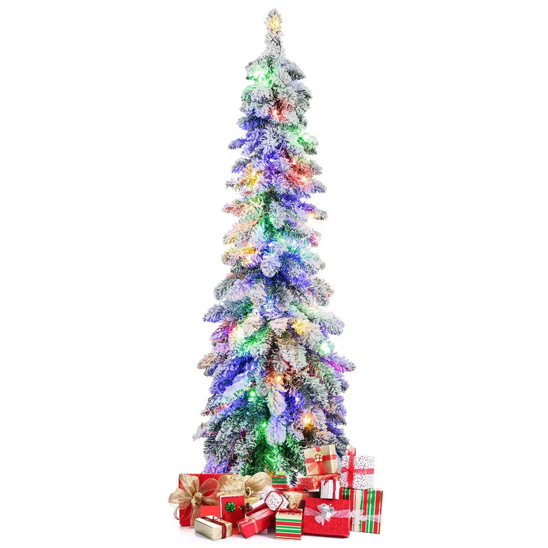 4/5/6 Feet Pre-Lit Artificial Christmas Tree Snow-Flocked Slim Pencil Xmas Decor-5 ft by DirectDeals