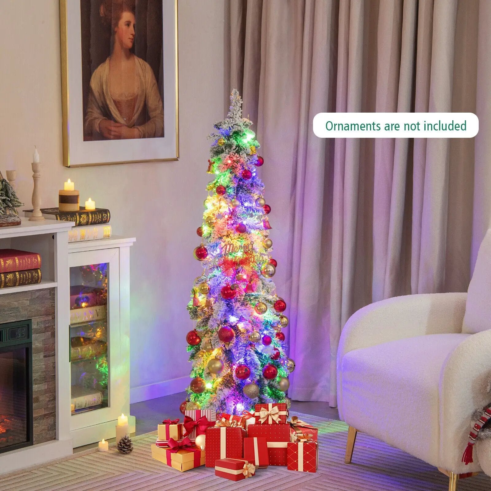 4/5/6 Feet Pre-Lit Artificial Christmas Tree Snow-Flocked Slim Pencil Xmas Decor-5 ft by DirectDeals