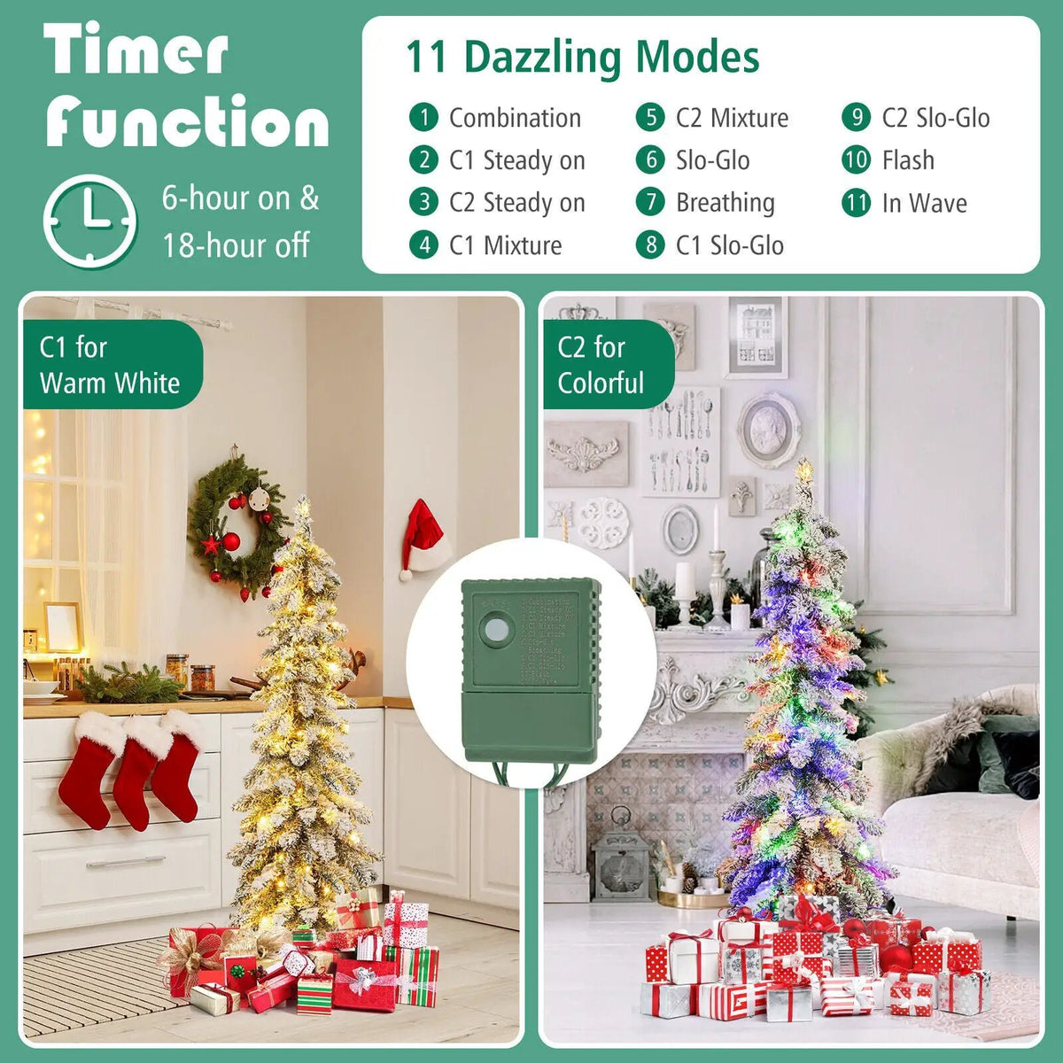 4/5/6 Feet Pre-Lit Artificial Christmas Tree Snow-Flocked Slim Pencil Xmas Decor-5 ft, photo 8 of 10