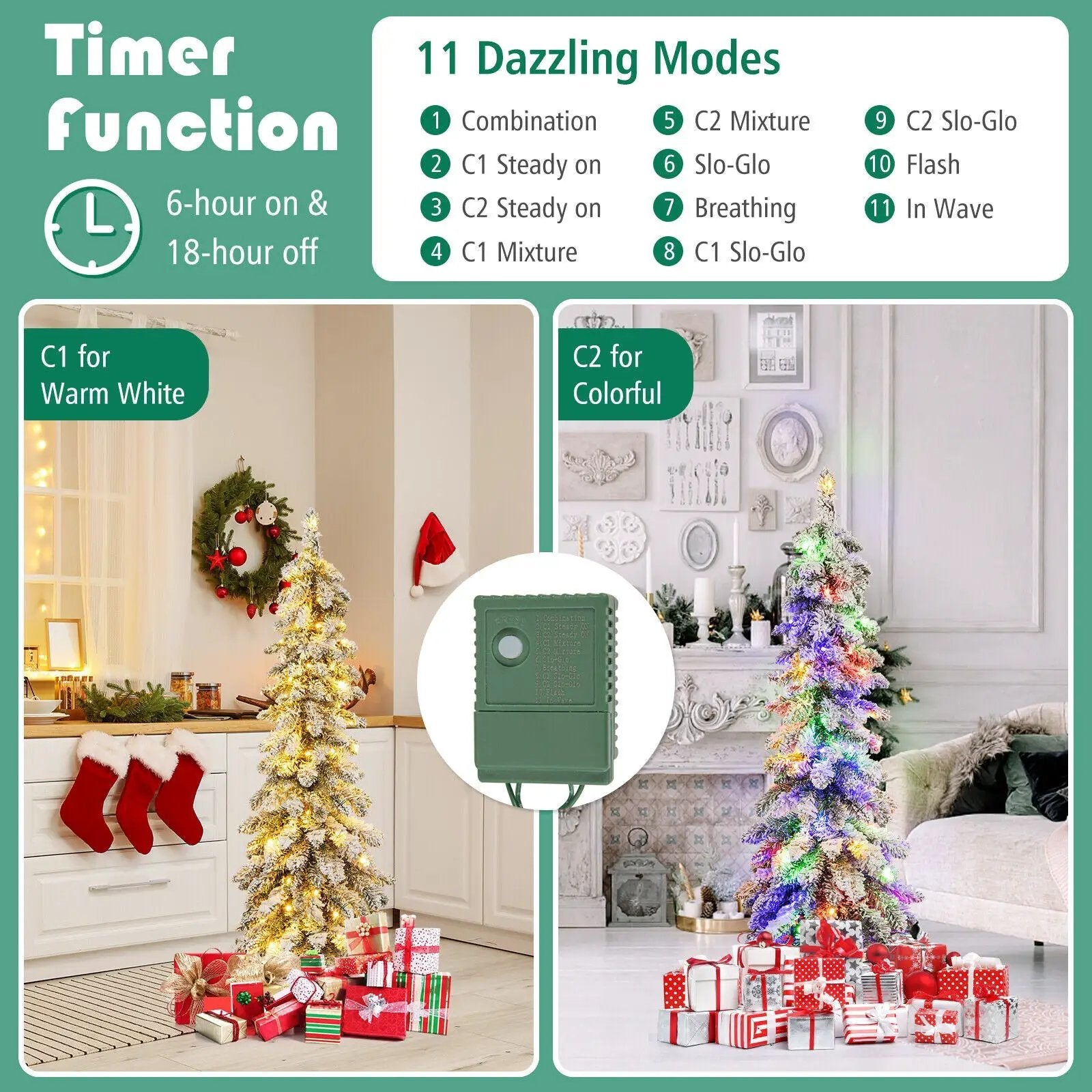 4/5/6 Feet Pre-Lit Artificial Christmas Tree Snow-Flocked Slim Pencil Xmas Decor-5 ft by DirectDeals