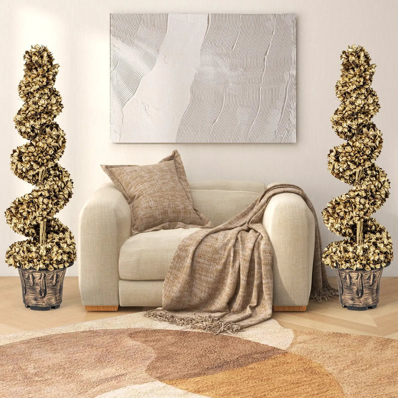 4 FT Artificial Topiary Spiral Tree Set of 2 with Vintage Plastic Nursery Pot-Gold by DirectDeals