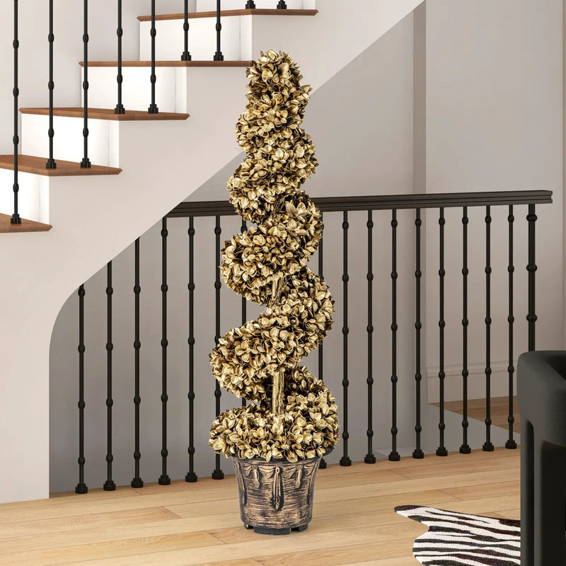 4 FT Artificial Topiary Spiral Tree Set of 2 with Vintage Plastic Nursery Pot-Gold by DirectDeals