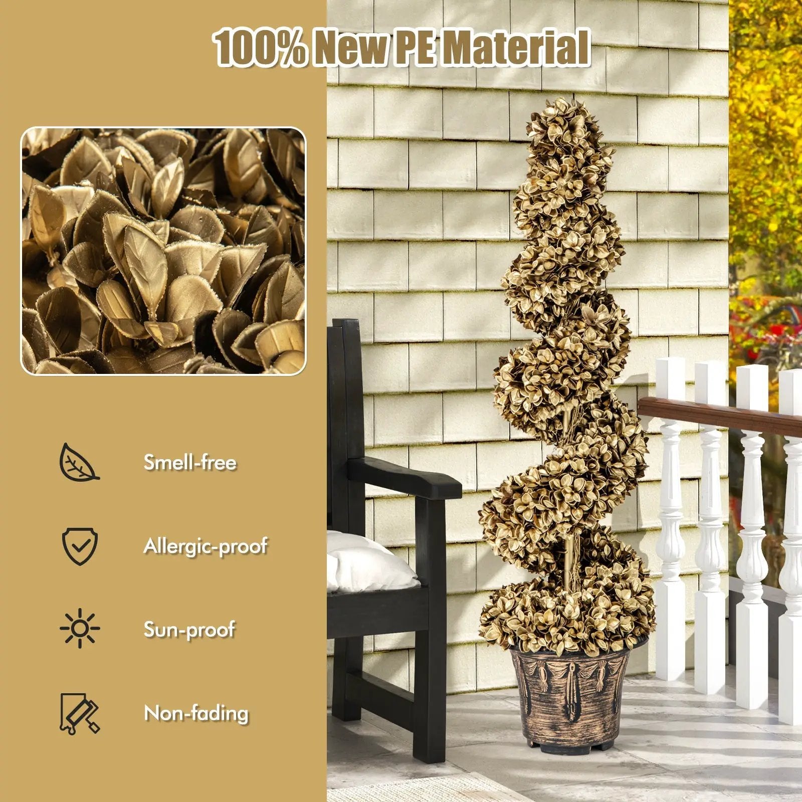 4 FT Artificial Topiary Spiral Tree Set of 2 with Vintage Plastic Nursery Pot-Gold by DirectDeals