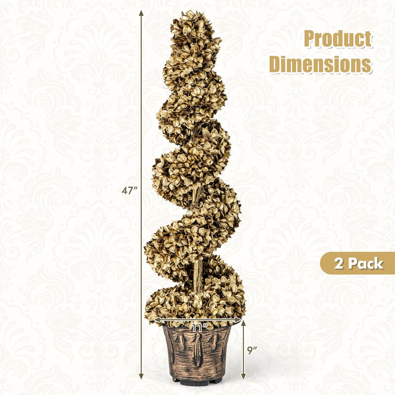 4 FT Artificial Topiary Spiral Tree Set of 2 with Vintage Plastic Nursery Pot-Gold by DirectDeals