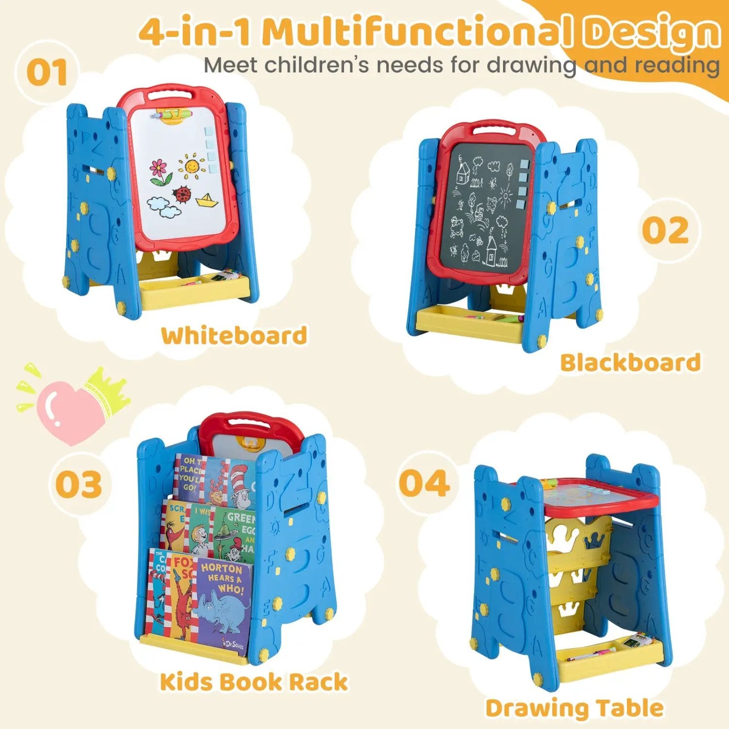Kids Art Easel 4-in-1 Double Sided Magnetic Board by DirectDeals