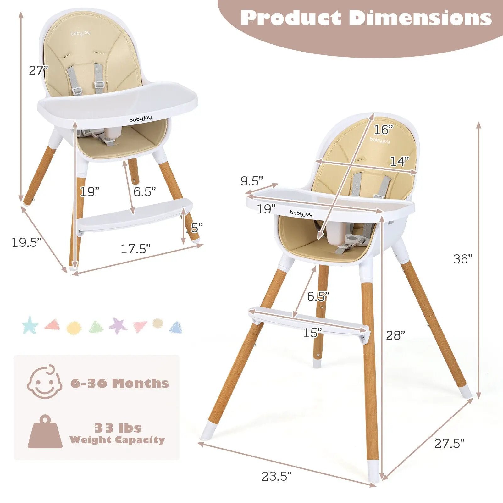 4-in-1 Convertible Baby High Chair Infant Feeding Chair with Adjustable Tray by DirectDeals
