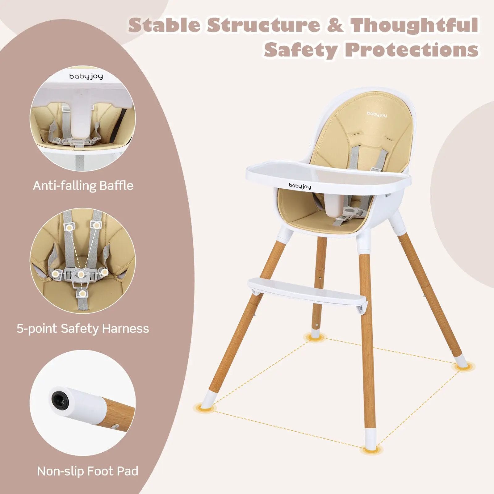 4-in-1 Convertible Baby High Chair Infant Feeding Chair with Adjustable Tray by DirectDeals