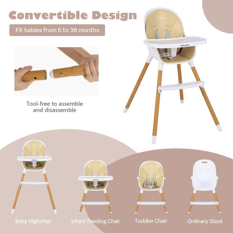 4-in-1 Convertible Baby High Chair Infant Feeding Chair with Adjustable Tray by DirectDeals