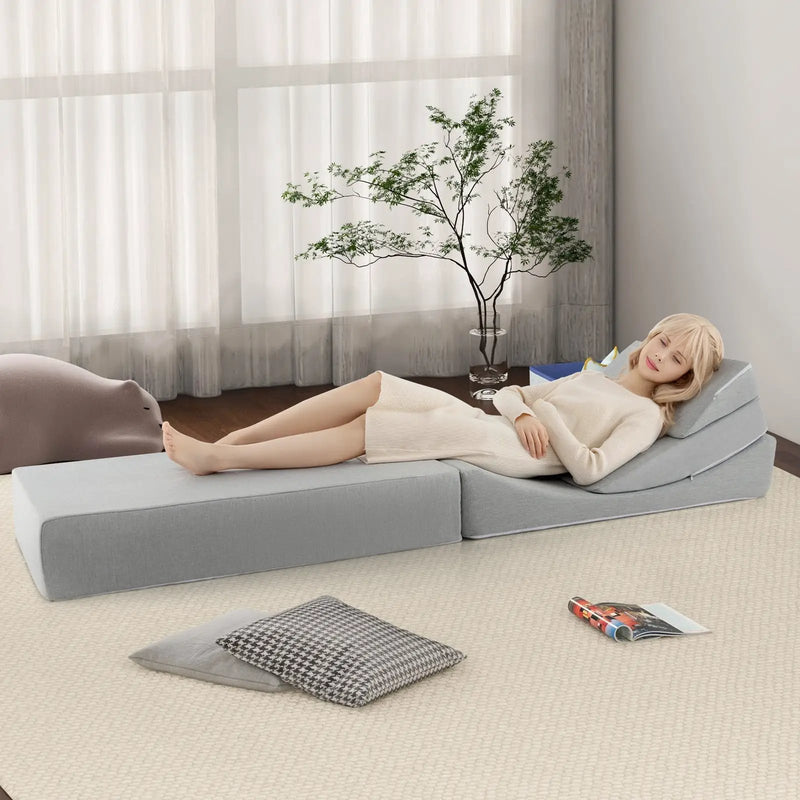 4-in-1 Convertible Folding Sofa Bed with High-Density Foam-Gray by DirectDeals