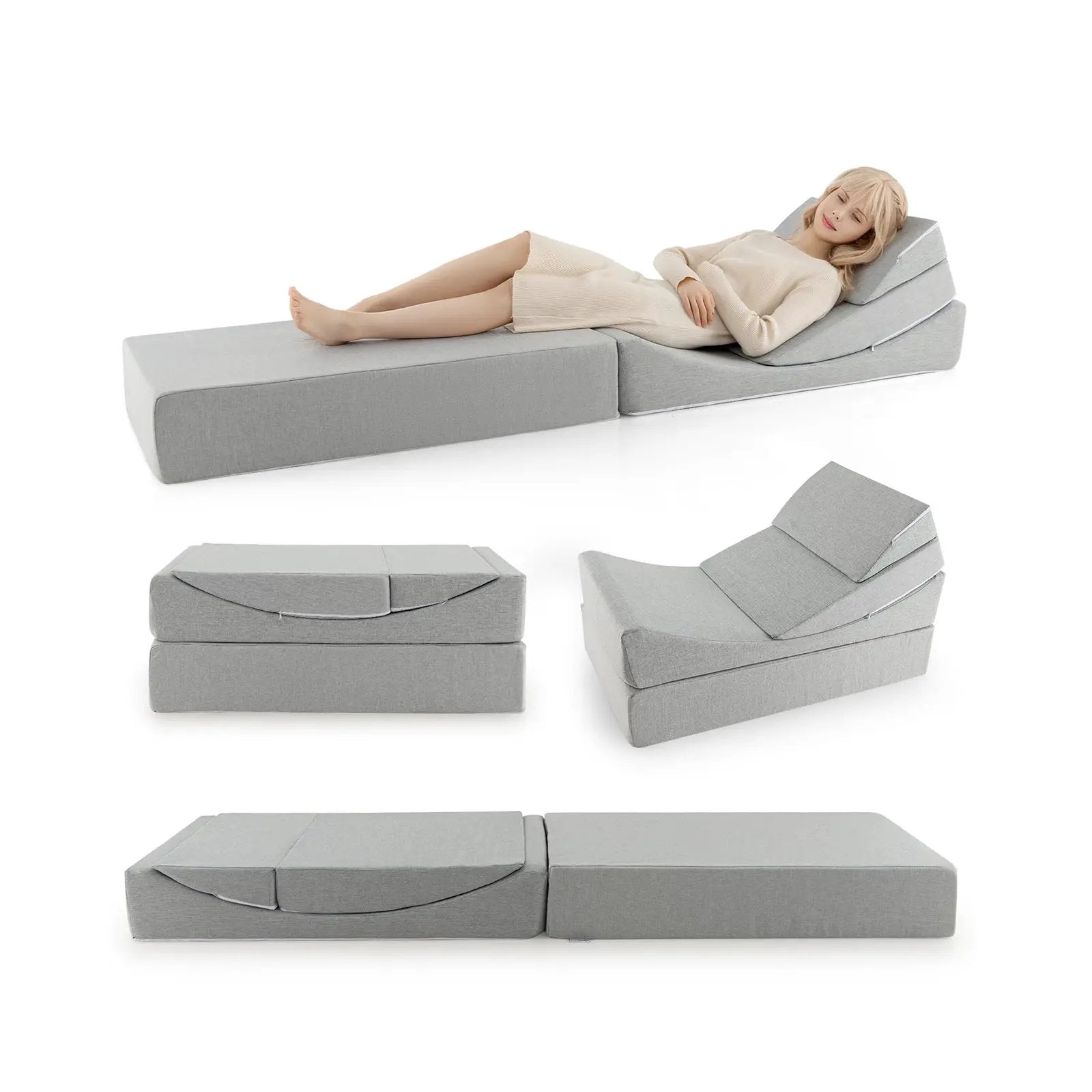 4-in-1 Convertible Folding Sofa Bed with High-Density Foam-Gray by DirectDeals
