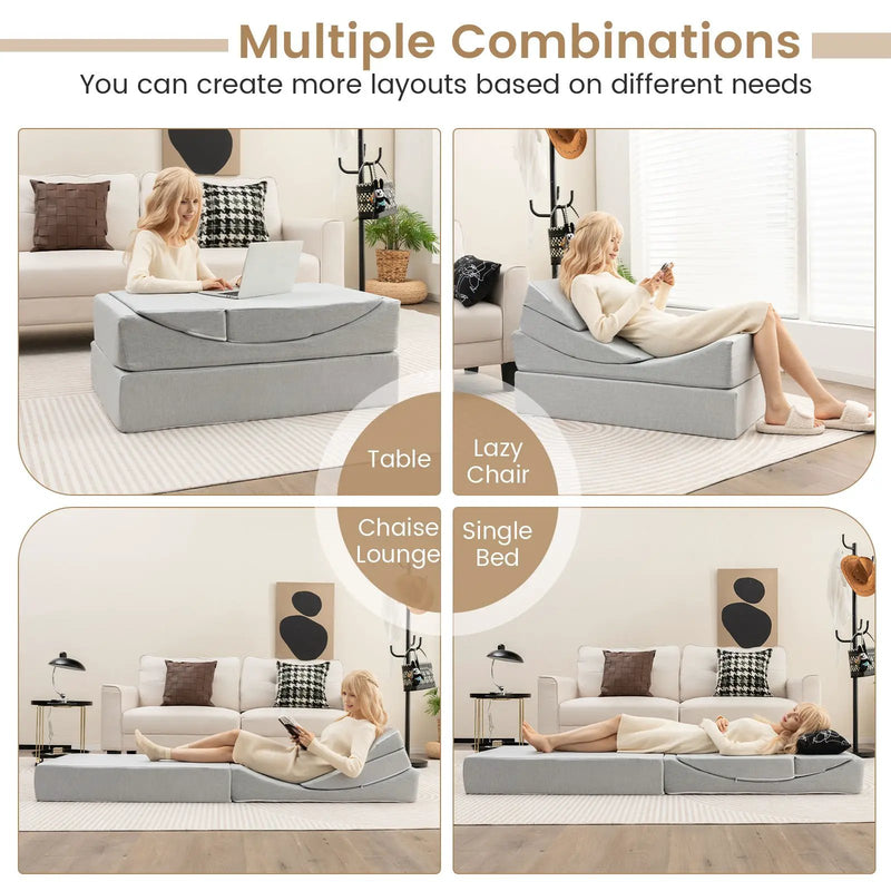 4-in-1 Convertible Folding Sofa Bed with High-Density Foam-Gray by DirectDeals