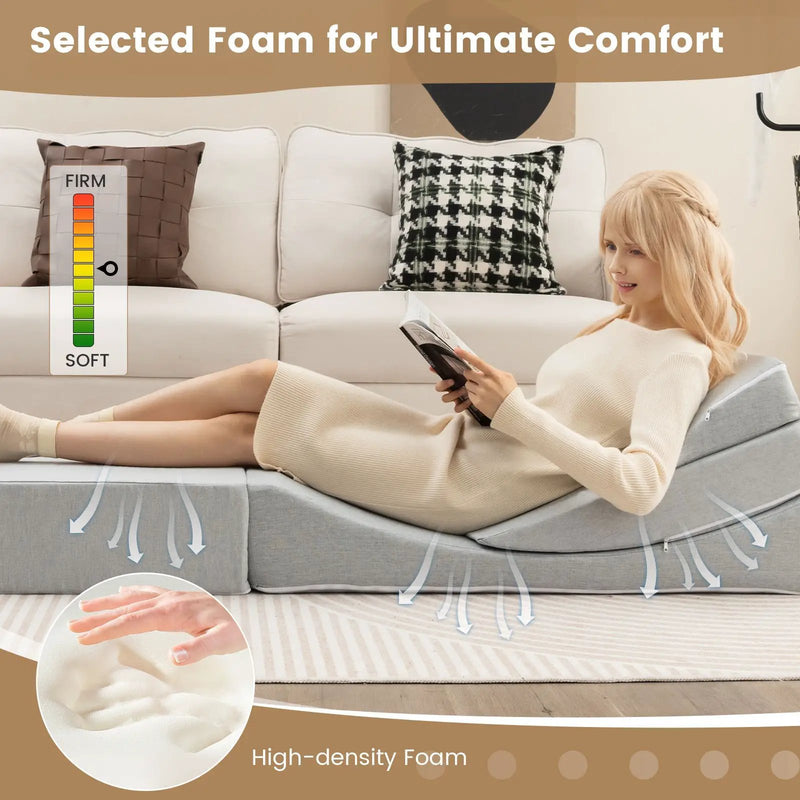 4-in-1 Convertible Folding Sofa Bed with High-Density Foam-Gray by DirectDeals