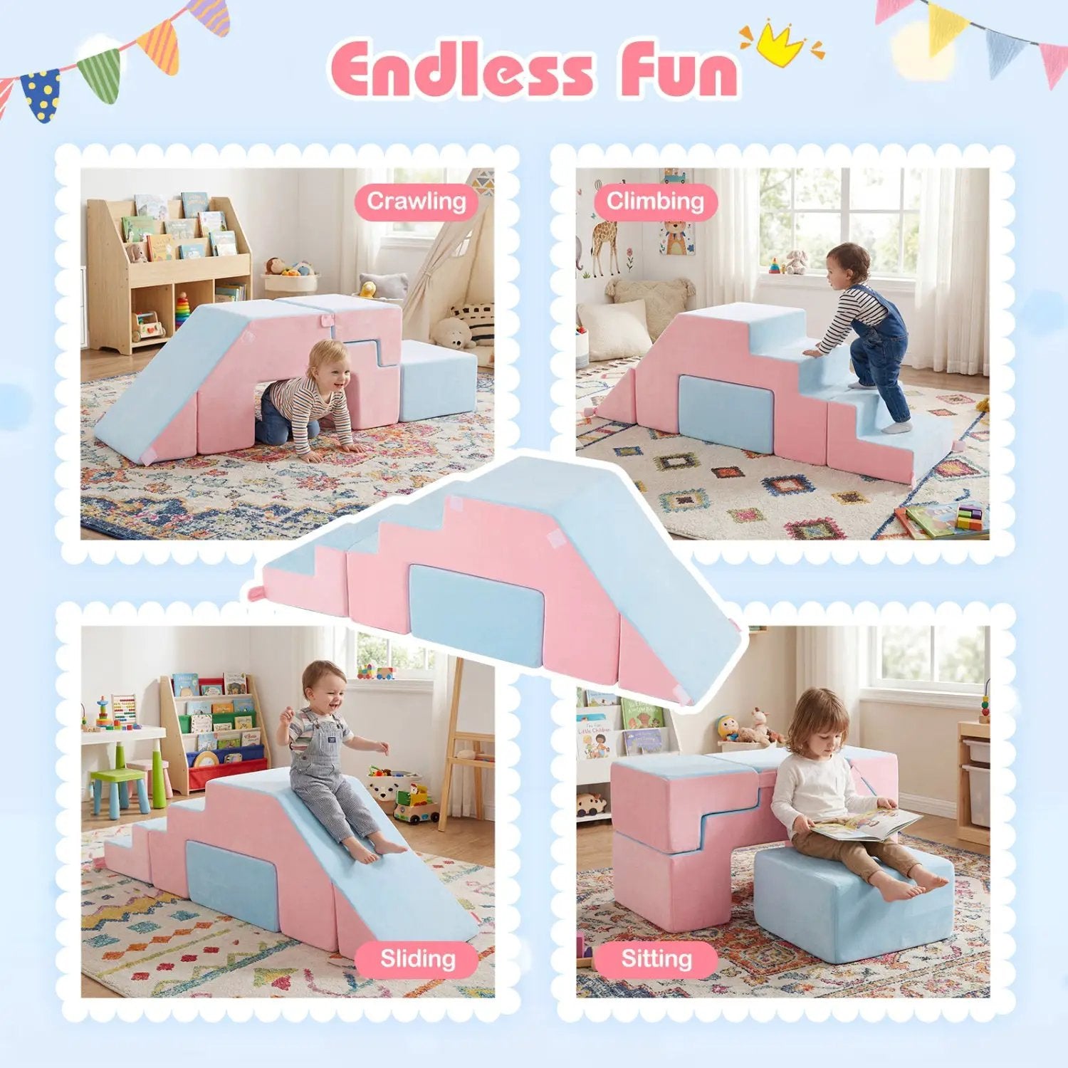 4-in-1 Foam Climbing Blocks with Slide for Toddlers by DirectDeals