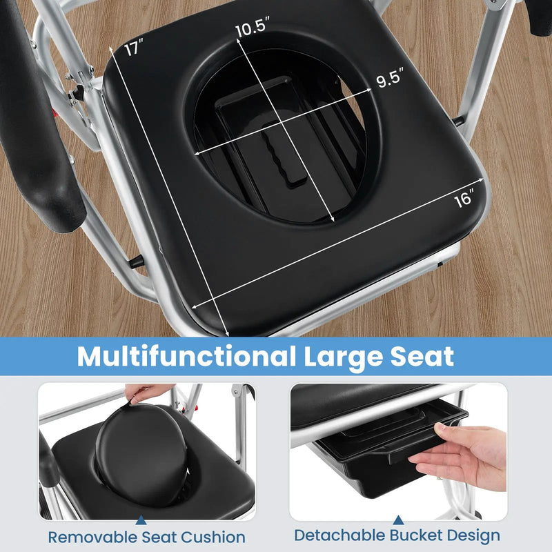 4-in-1 Foldable Bedside Commode Chair with Brakes and Bucket and Footrest by DirectDeals
