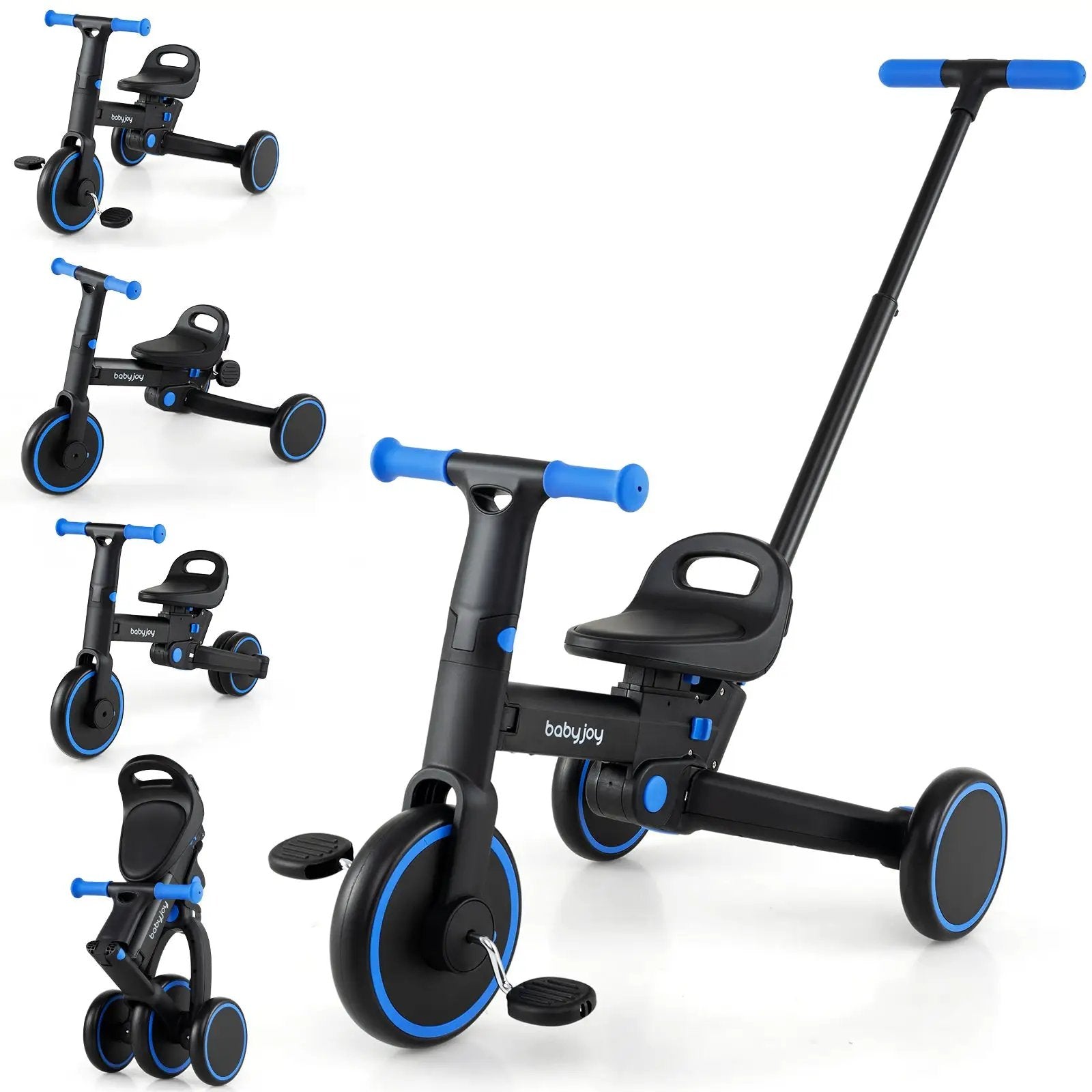 4-in-1 Foldable Toddler Tricycle with Push Handle with Adjustable Seat by DirectDeals