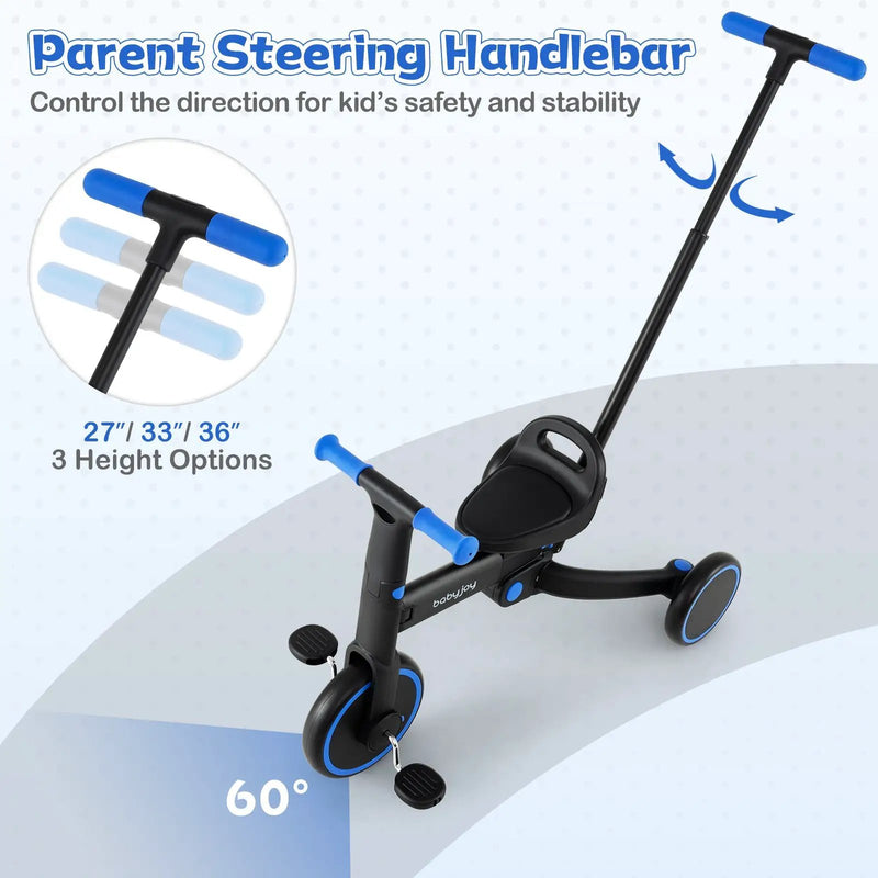 4-in-1 Foldable Toddler Tricycle with Push Handle with Adjustable Seat by DirectDeals