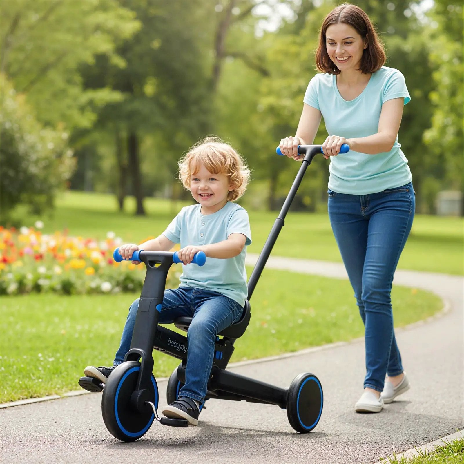 4-in-1 Foldable Toddler Tricycle with Push Handle with Adjustable Seat by DirectDeals