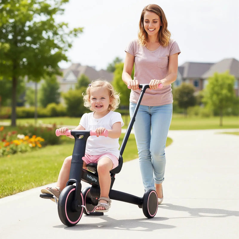 4-in-1 Foldable Toddler Tricycle with Push Handle with Adjustable Seat by DirectDeals