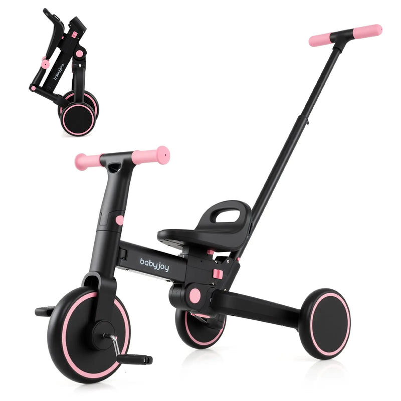 4-in-1 Foldable Toddler Tricycle with Push Handle with Adjustable Seat by DirectDeals
