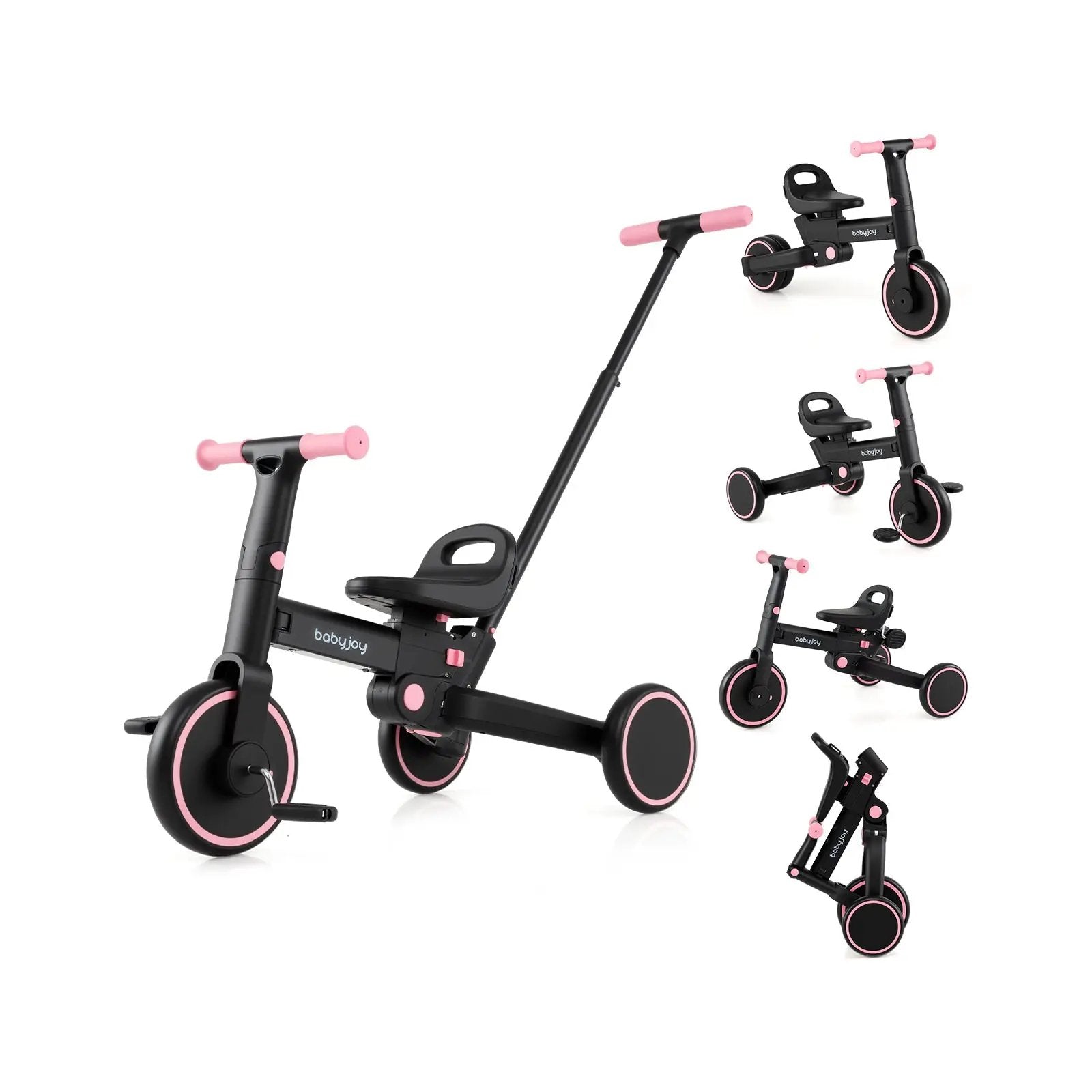 4-in-1 Foldable Toddler Tricycle with Push Handle with Adjustable Seat by DirectDeals
