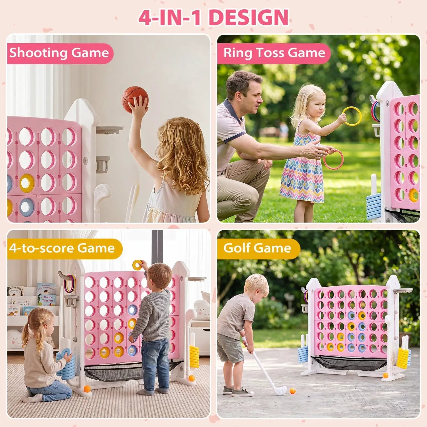 4-in-1 Adjustable Height Connect Game with Carry Bag by DirectDeals