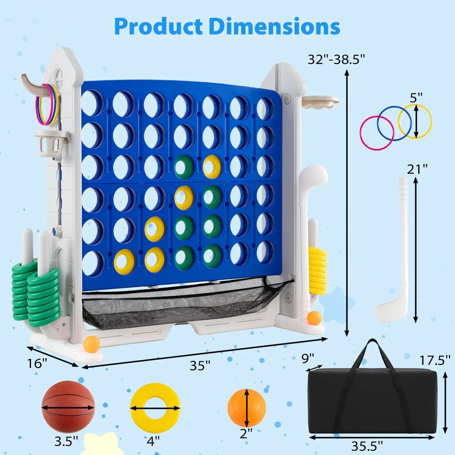 4-in-1 Adjustable Height Connect Game with Carry Bag by DirectDeals