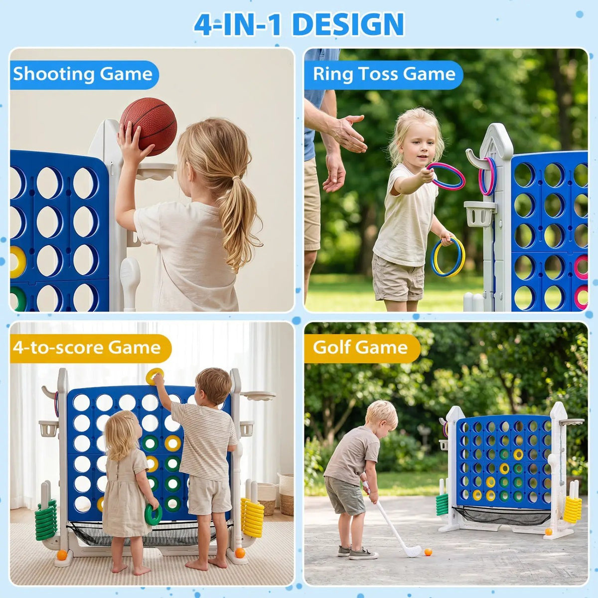 4-in-1 Adjustable Height Connect Game with Carry Bag, photo 7 of 24