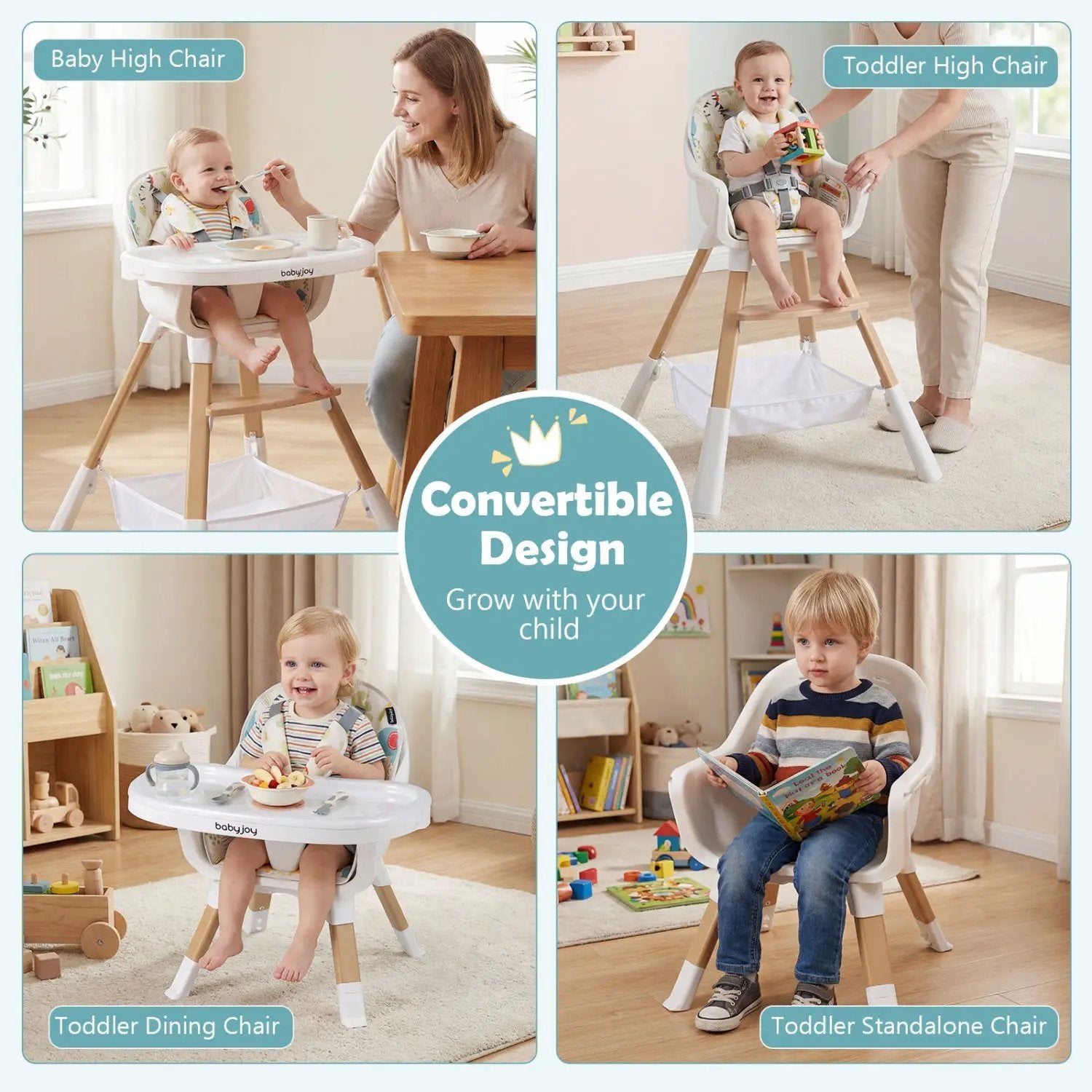 4 in 1 High Chair for Babies Convertible Toddler Highchair-Multicolor by DirectDeals