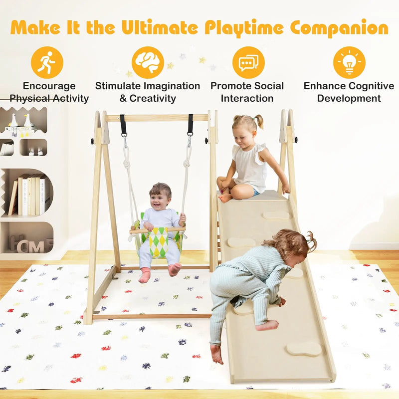 4-in-1 Indoor Jungle Gym with Baby Swing and Climbing Ramp by DirectDeals