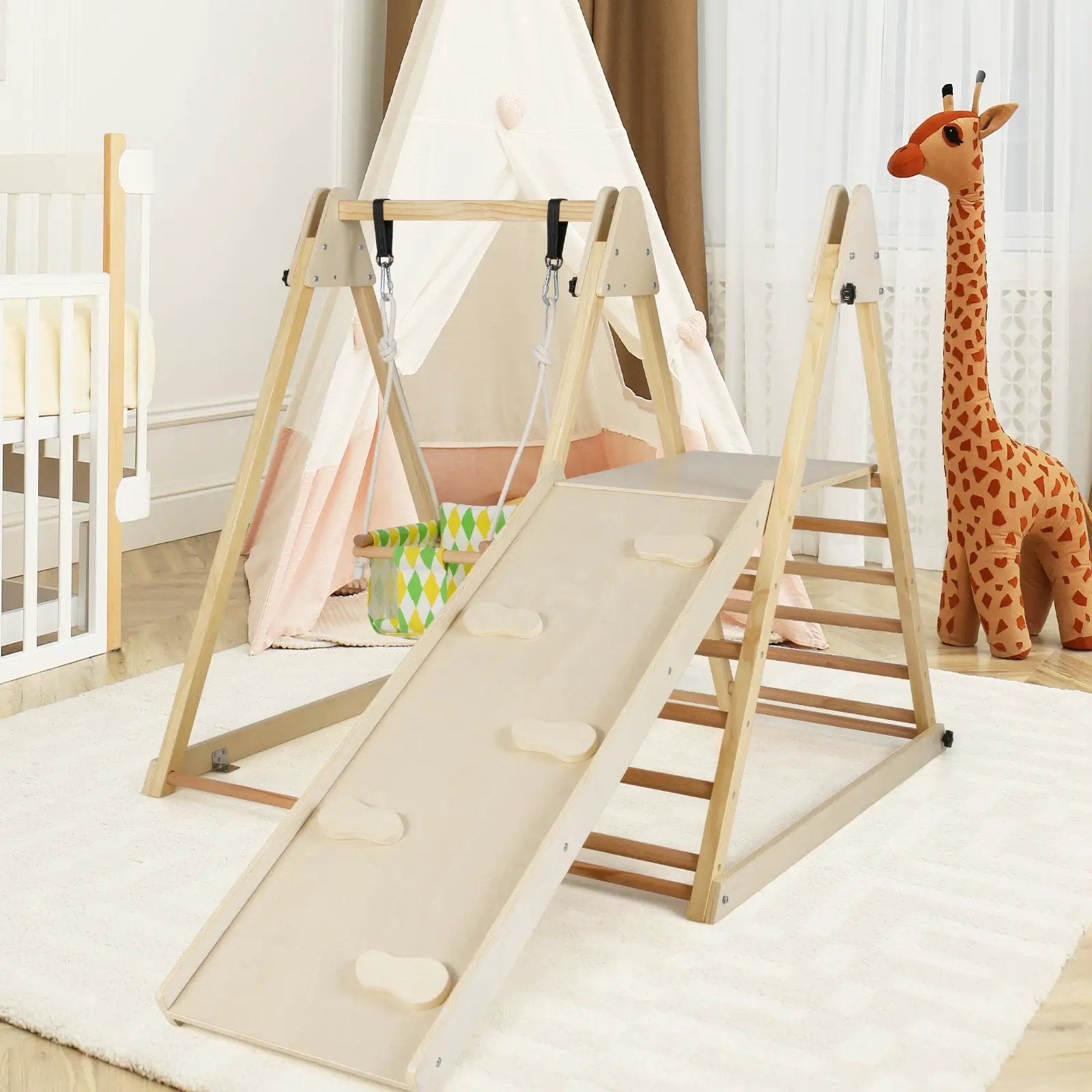 4-in-1 Indoor Jungle Gym with Baby Swing and Climbing Ramp by DirectDeals
