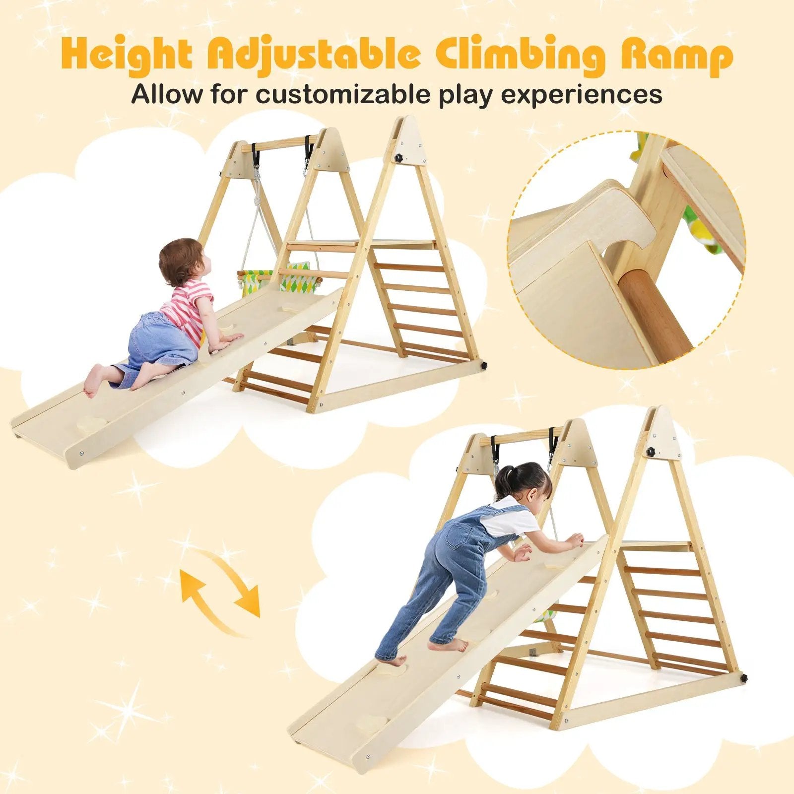 4-in-1 Indoor Jungle Gym with Baby Swing and Climbing Ramp by DirectDeals