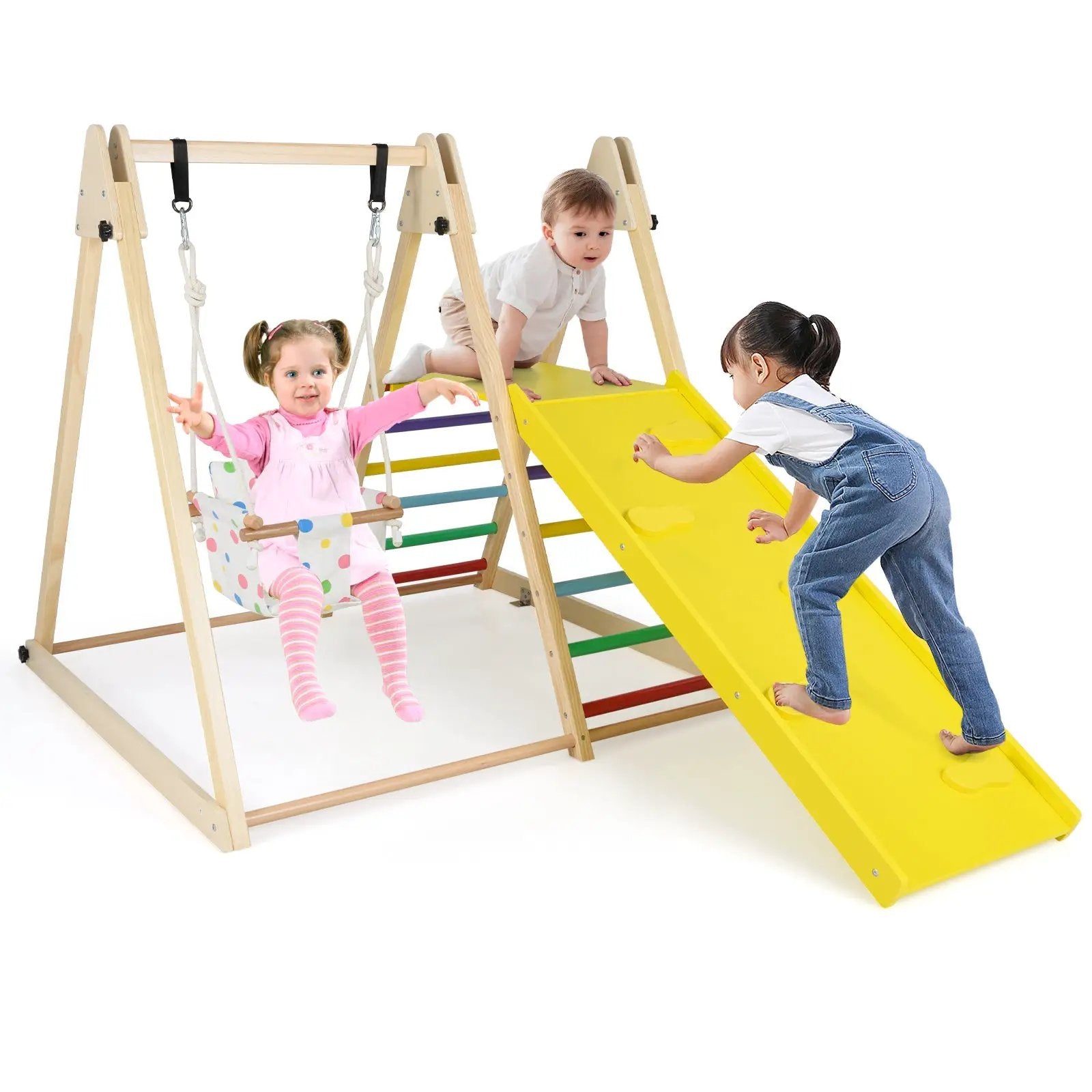 4-in-1 Indoor Jungle Gym with Baby Swing and Climbing Ramp by DirectDeals