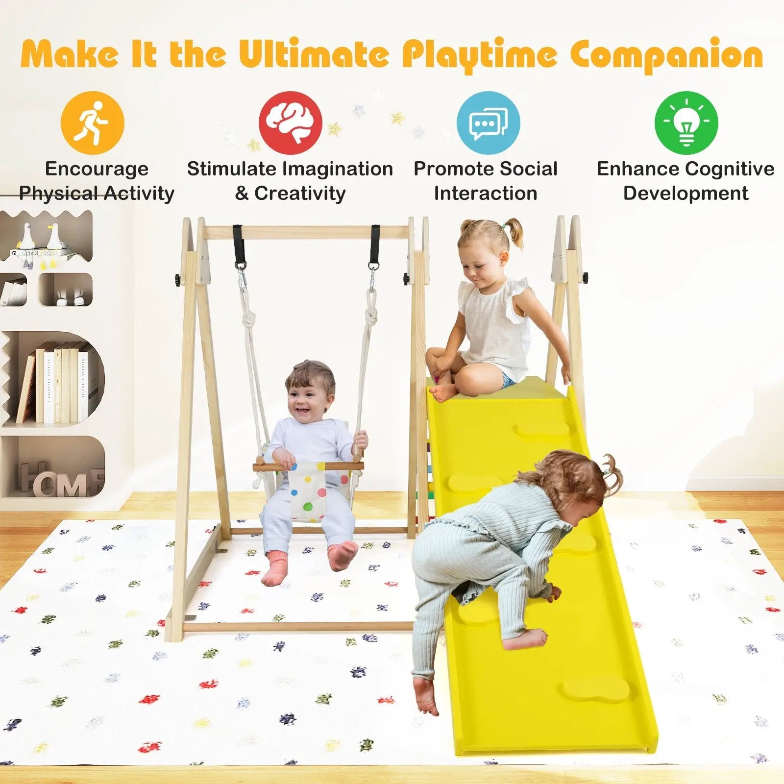 4-in-1 Indoor Jungle Gym with Baby Swing and Climbing Ramp by DirectDeals