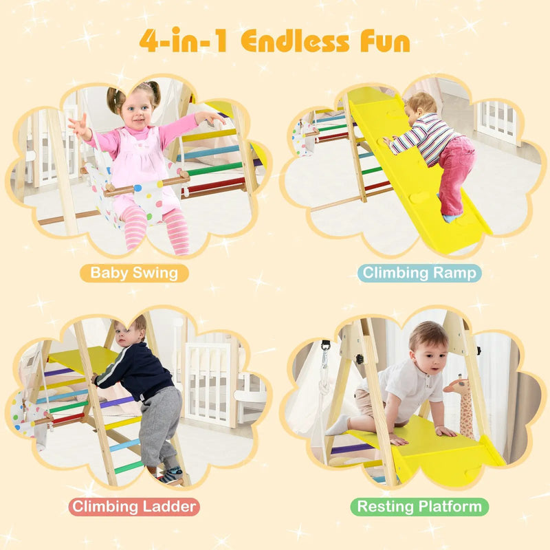 4-in-1 Indoor Jungle Gym with Baby Swing and Climbing Ramp by DirectDeals