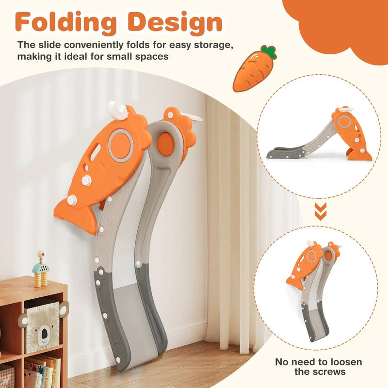 4 in 1 Indoor Slide for Kids Age 3+ Years with Basketball Hoop and Rings-Orange by DirectDeals