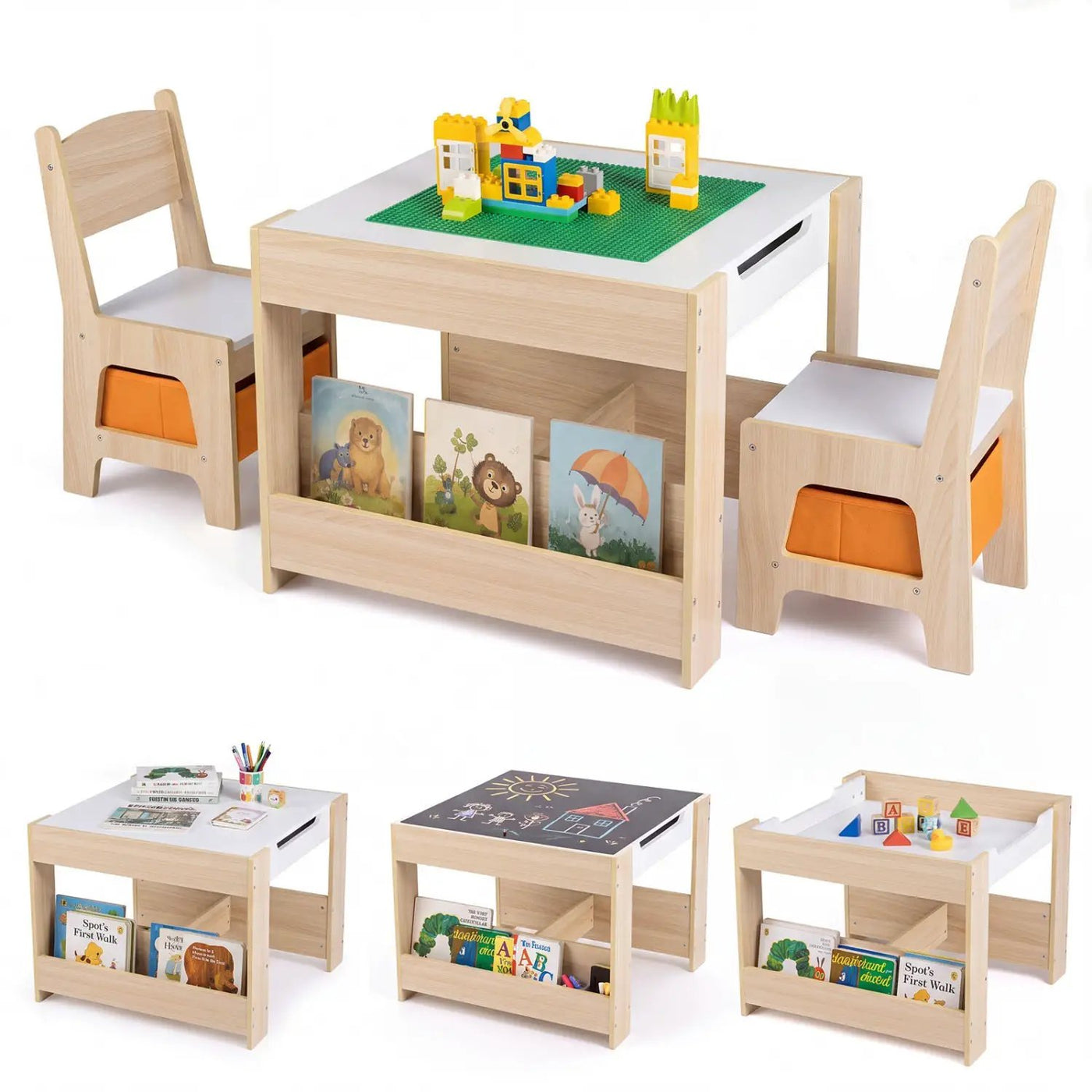Kids Table and Chair Set with Building Blocks & Storage by DirectDeals