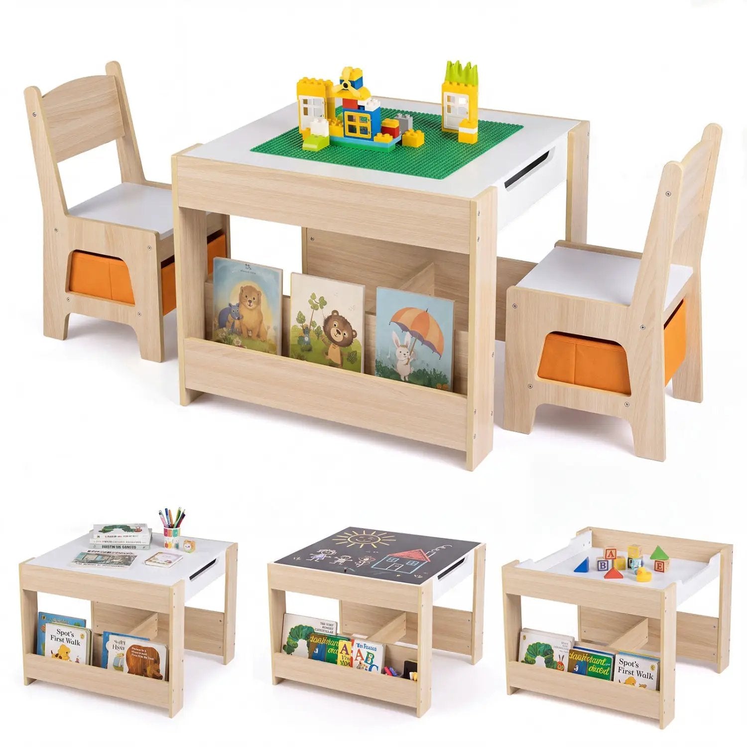 Kids Table and Chair Set with Building Blocks & Storage by DirectDeals