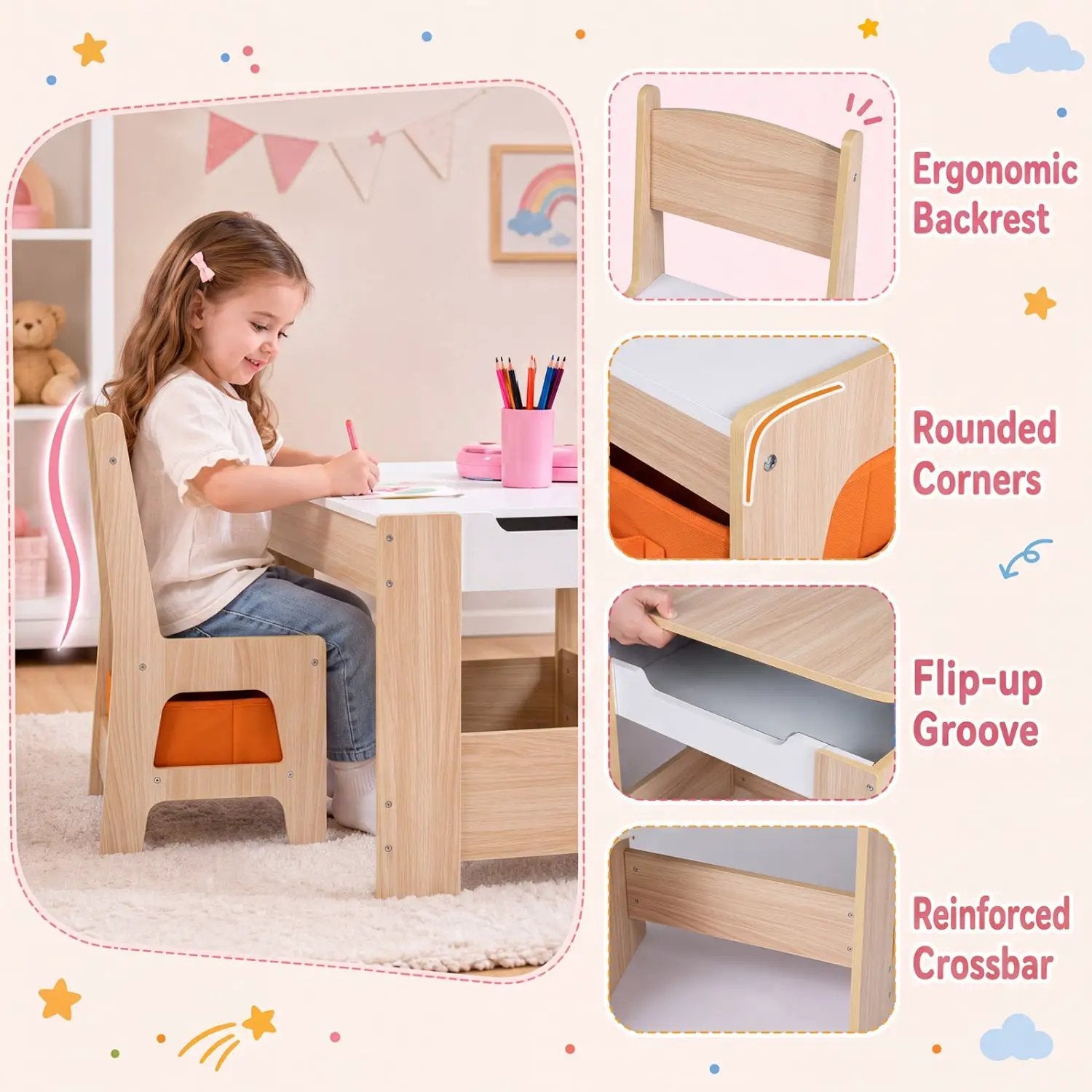 Kids Table and Chair Set with Building Blocks & Storage by DirectDeals