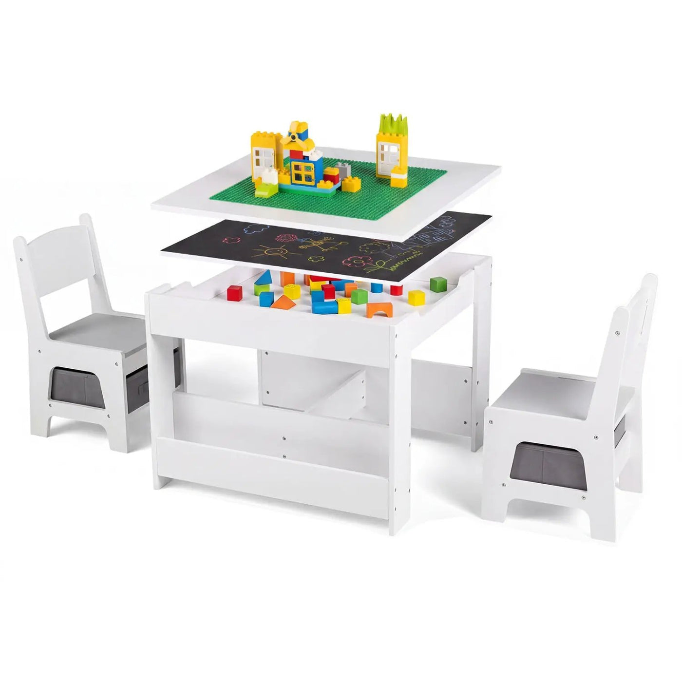 Kids Table and Chair Set with Building Blocks & Storage by DirectDeals