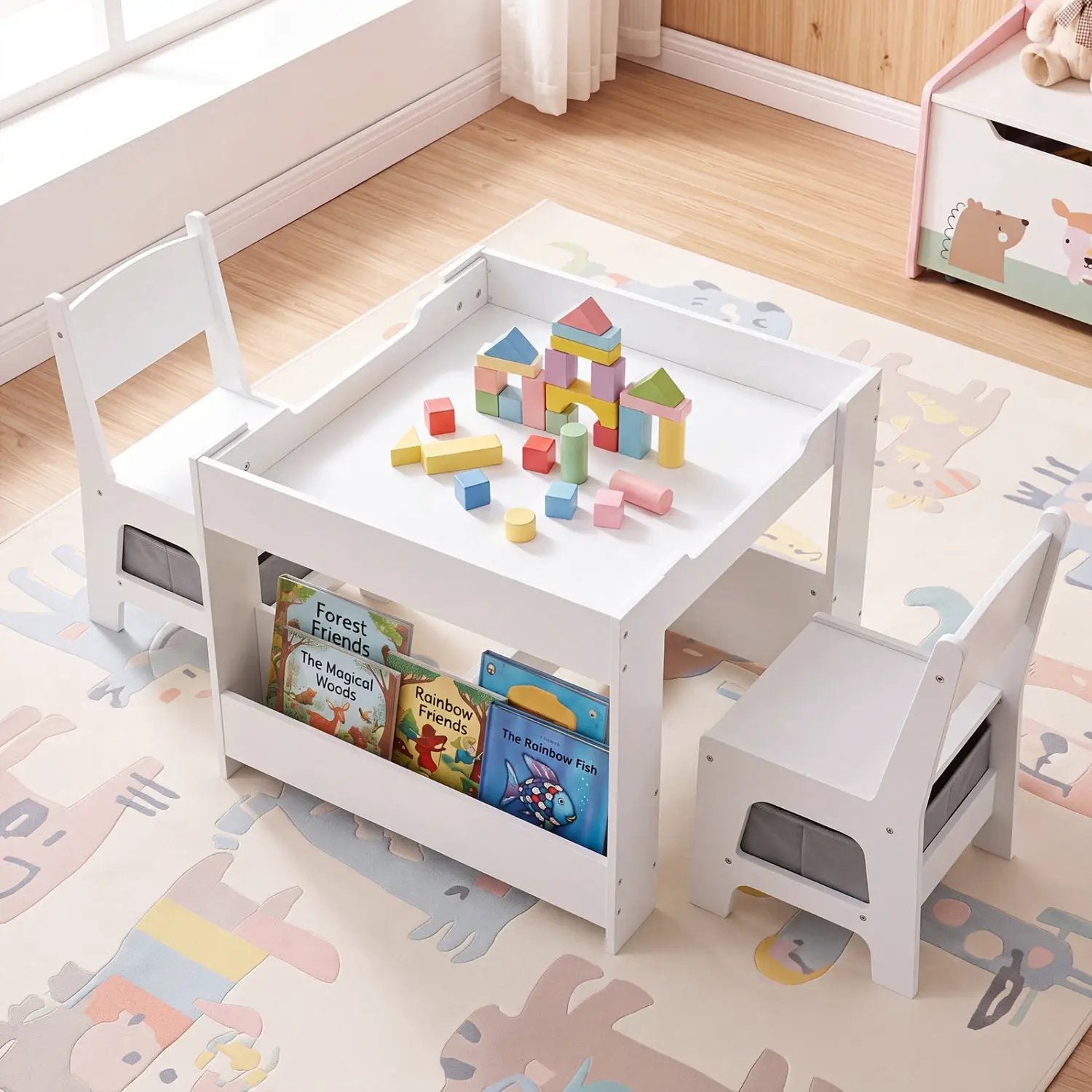 Kids Table and Chair Set with Building Blocks & Storage by DirectDeals